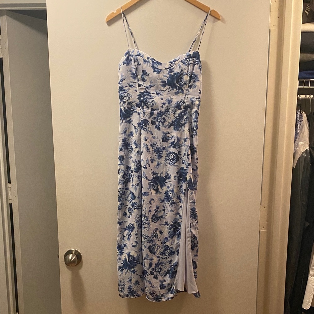Abercrombie & Fitch White and Blue Floral Midi Dress